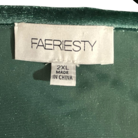 Faeriesty Elegant Green Velvet Maxi Tiered A Line Plus Size Dress - Picture 12 of 16